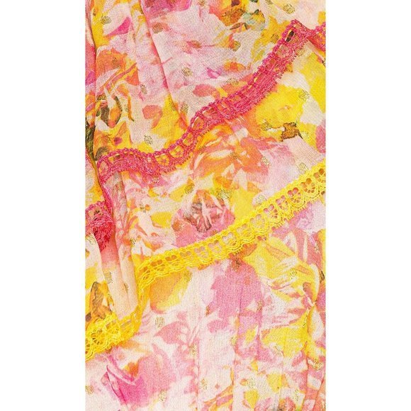 ROCOCO SAND Georgette One Shoulder Ruffled Dress In Yellow - Small - Picture 5 of 5